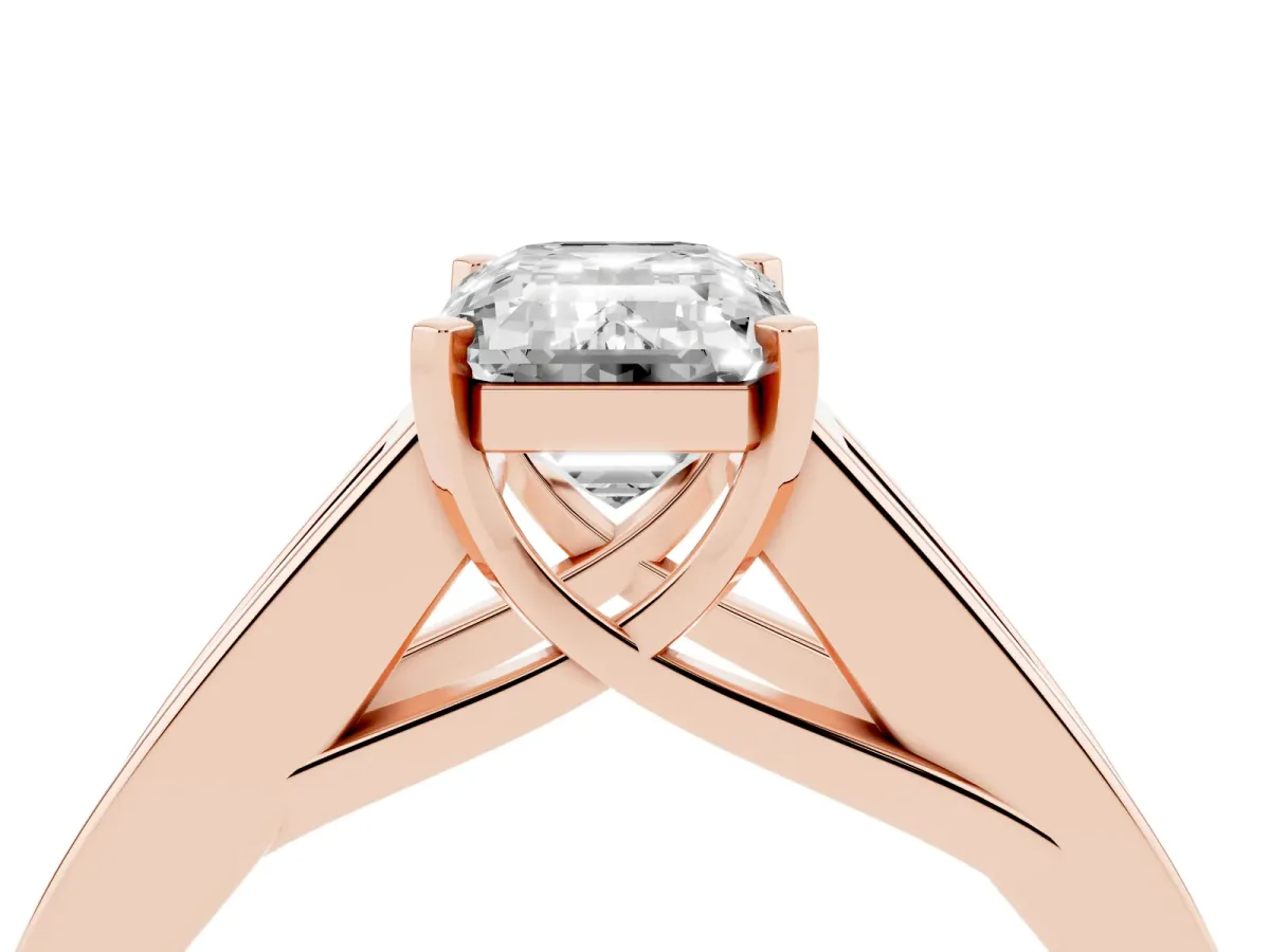 Emerald Cut Cut Channel Set Solitaire Ring with Four-Prong Setting Rose gold