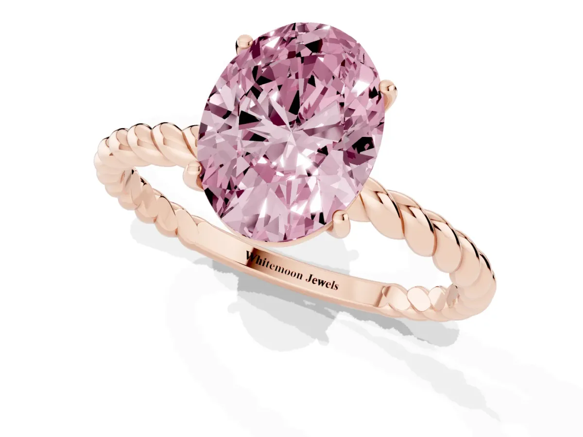 Fancy Pink Oval Cut Solitaire Twisted Band 4-Prong Ring Rose gold