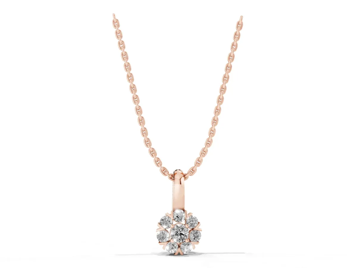 Round Diamond Floral Cluster Pendant with Prong Setting Rose gold