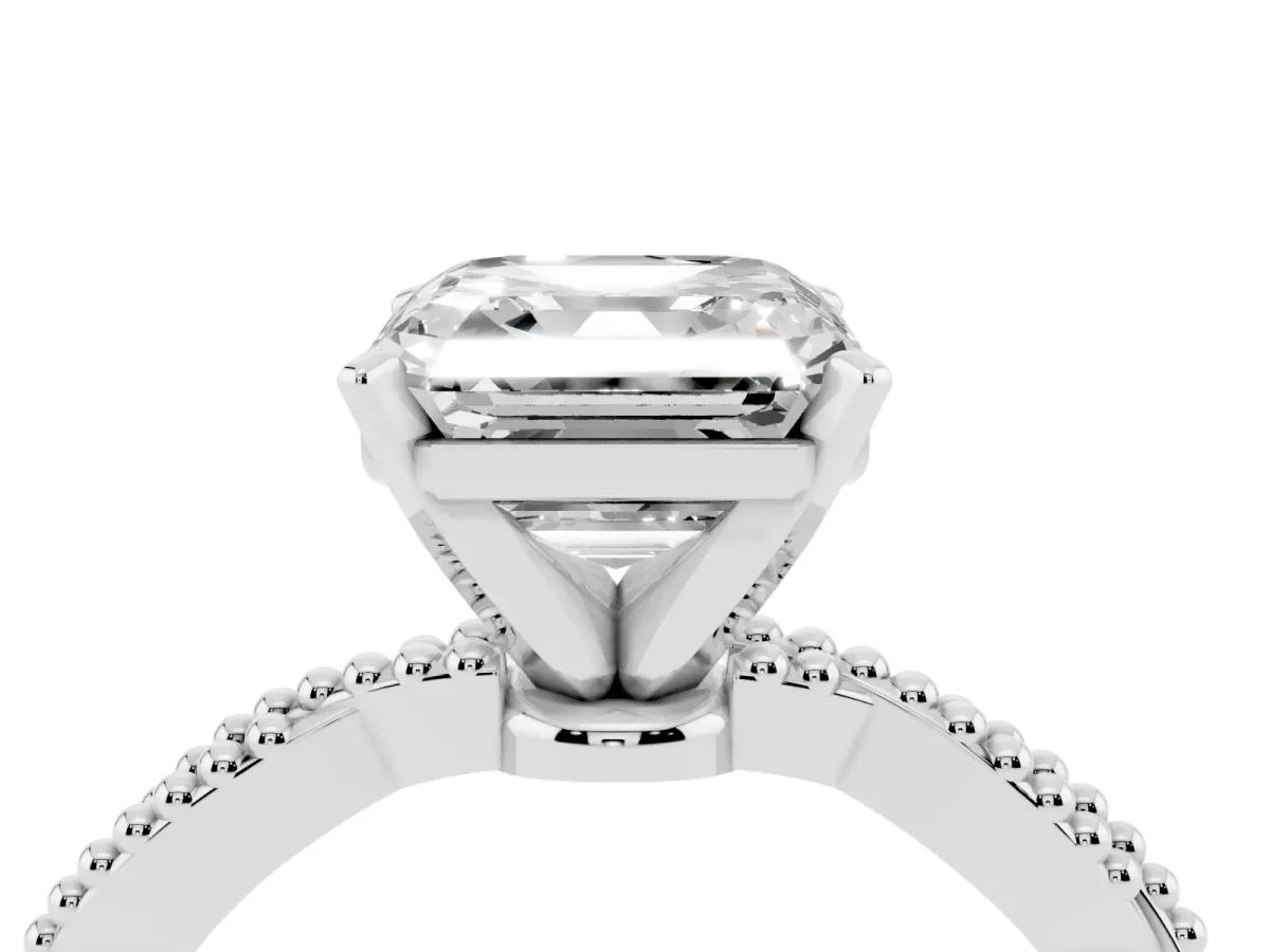 Asscher Cut Solitaire Twisted Band with Bead Prong Setting White gold