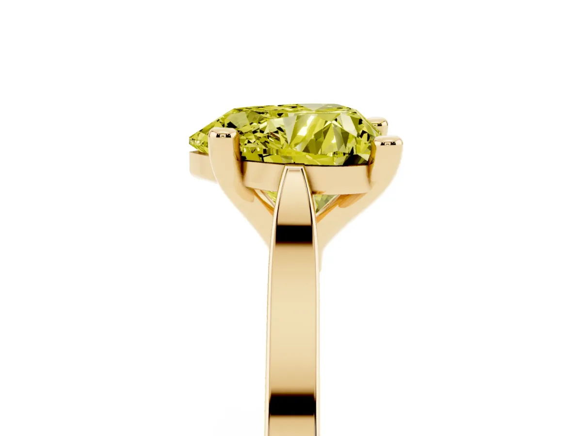 Fancy Yellow Heart Cut Solitaire Diamond Ring with Four-Prong Setting and Tapered Band Yellow gold