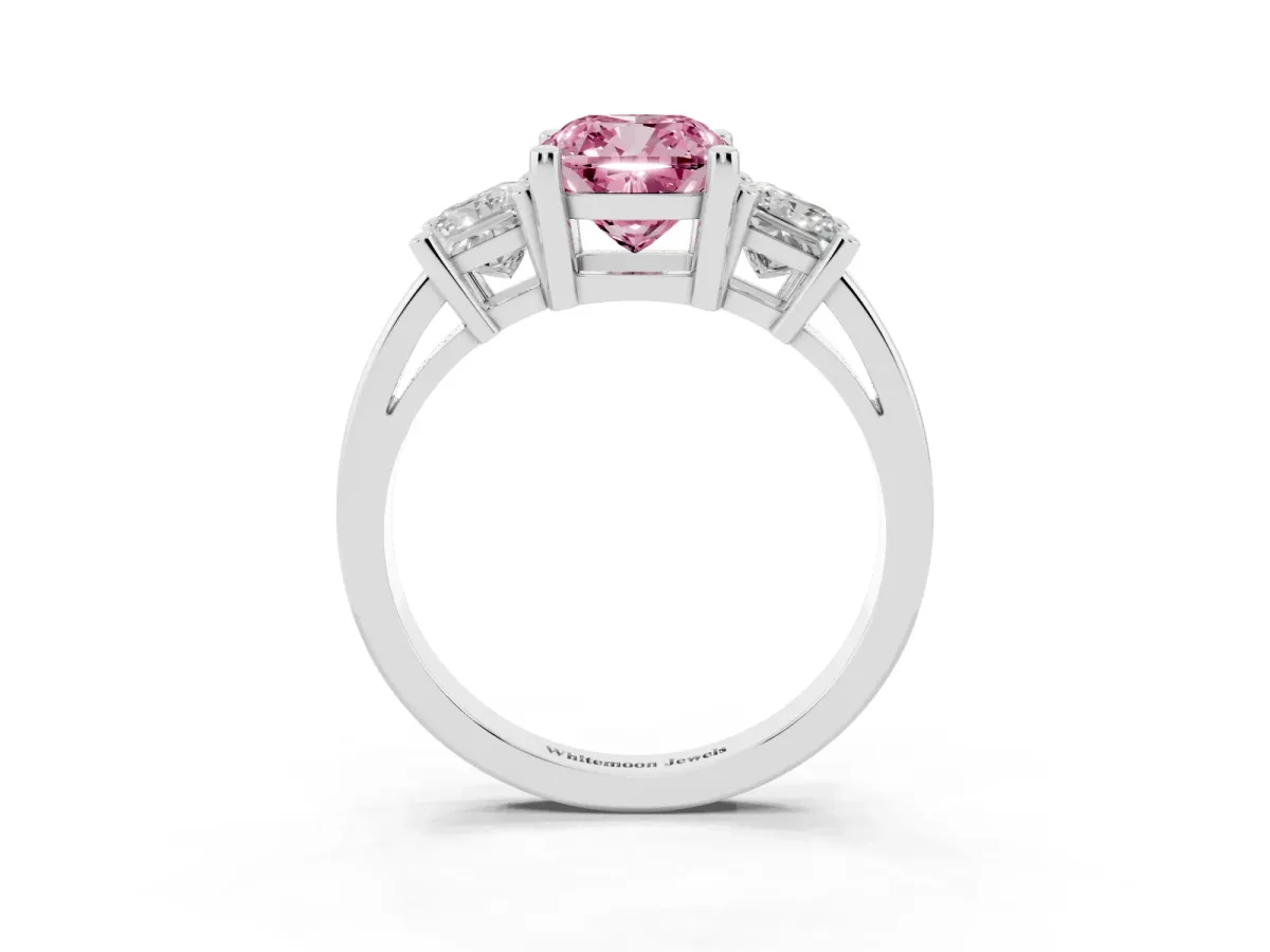 Fancy Pink Three-Stone Cushion Cut Cut Solitaire Ring with Prong Setting Silver