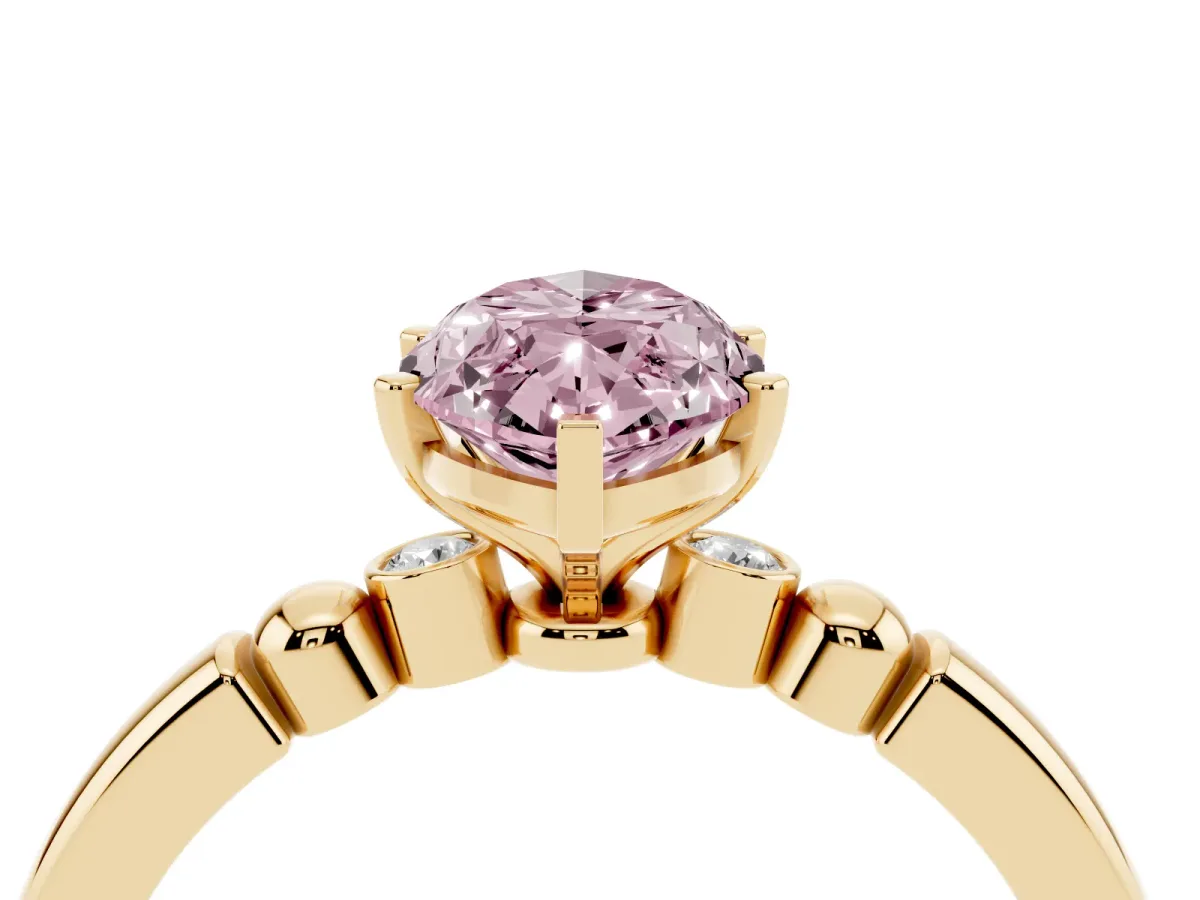 Fancy Pink Marquise Cut Solitaire Beaded Band with Four-Prong Setting Yellow gold