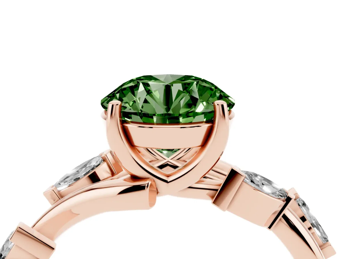 Fancy Green Round Cut Solitaire Twisted Band Marquise Accent Prong Setting Ring Rose gold