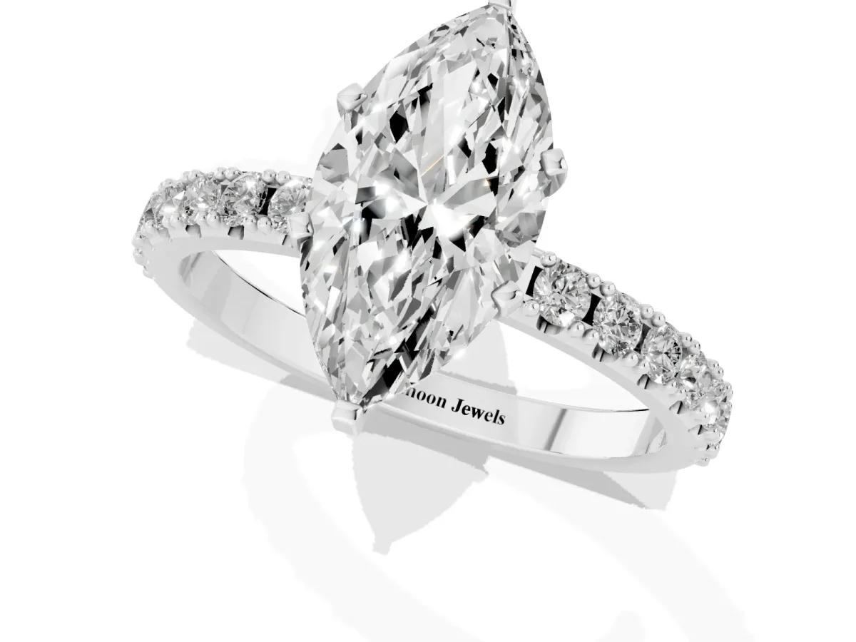 Marquise Cut Diamond Solitaire Pavé Band with Four-Prong Setting Platinum