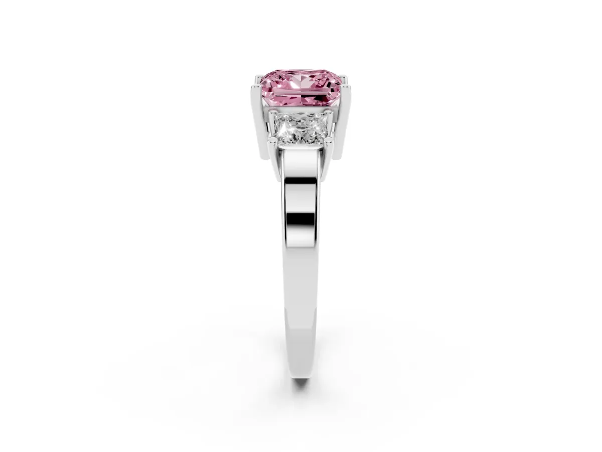 Fancy Pink Three-Stone Princess Cut Cut Solitaire Ring with Prong Setting Silver