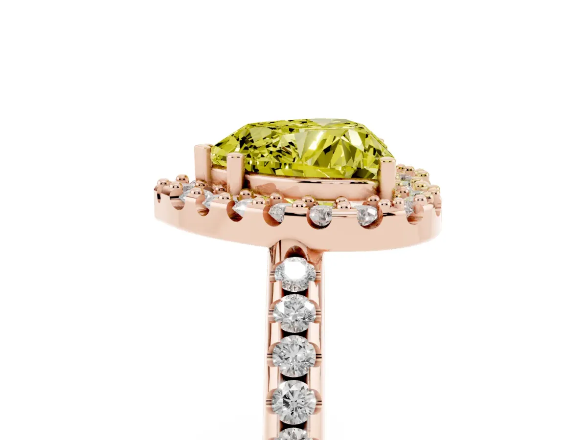 Fancy Yellow Heart Cut Diamond Pavé Halo Ring with Four-Prong Setting Rose gold