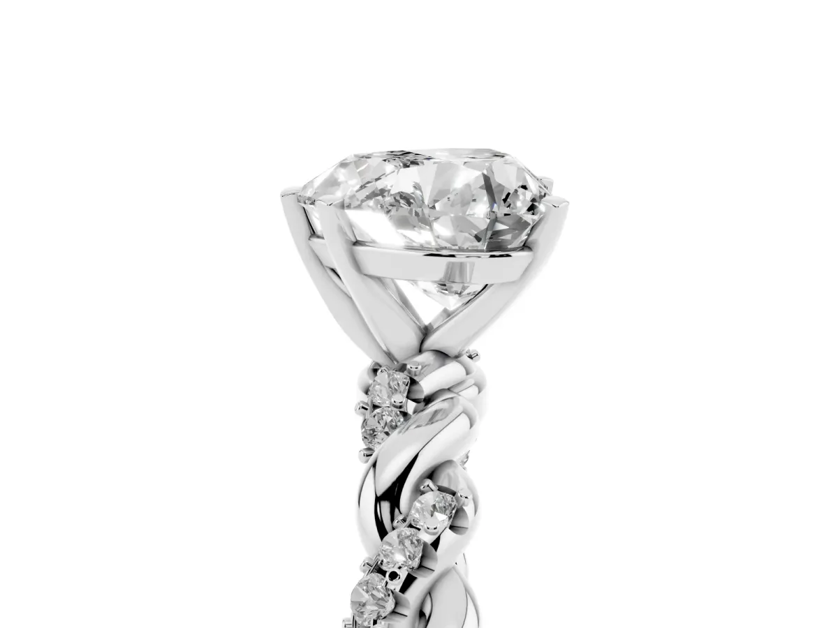 Heart Cut Diamond Solitaire Ring with Twisted Band and Pavé Accents White gold