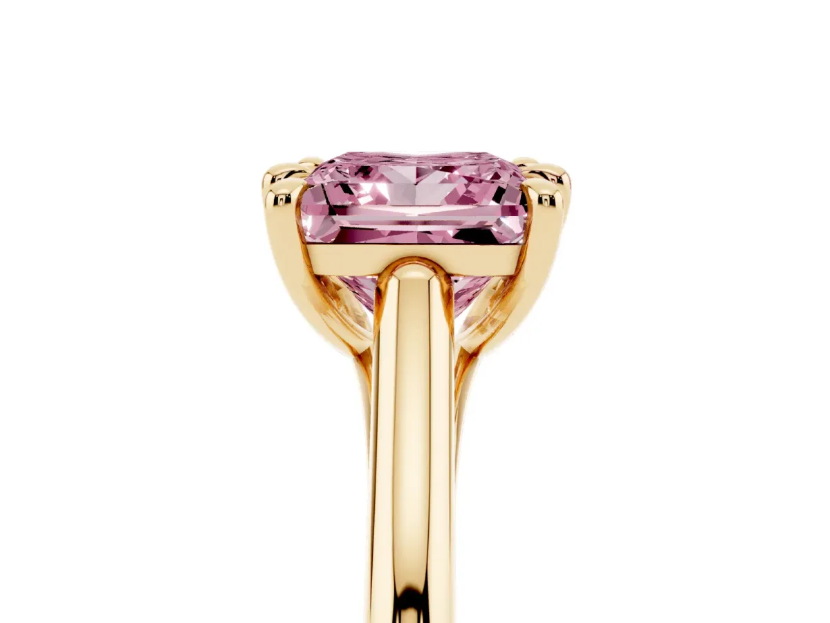 Fancy Pink Princess Cut Solitaire Engagement Ring with Six-Prong Setting and Classic Band Yellow gold