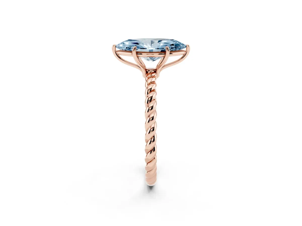 Fancy Blue Marquise Cut Solitaire Twisted Band 4-Prong Ring Rose gold