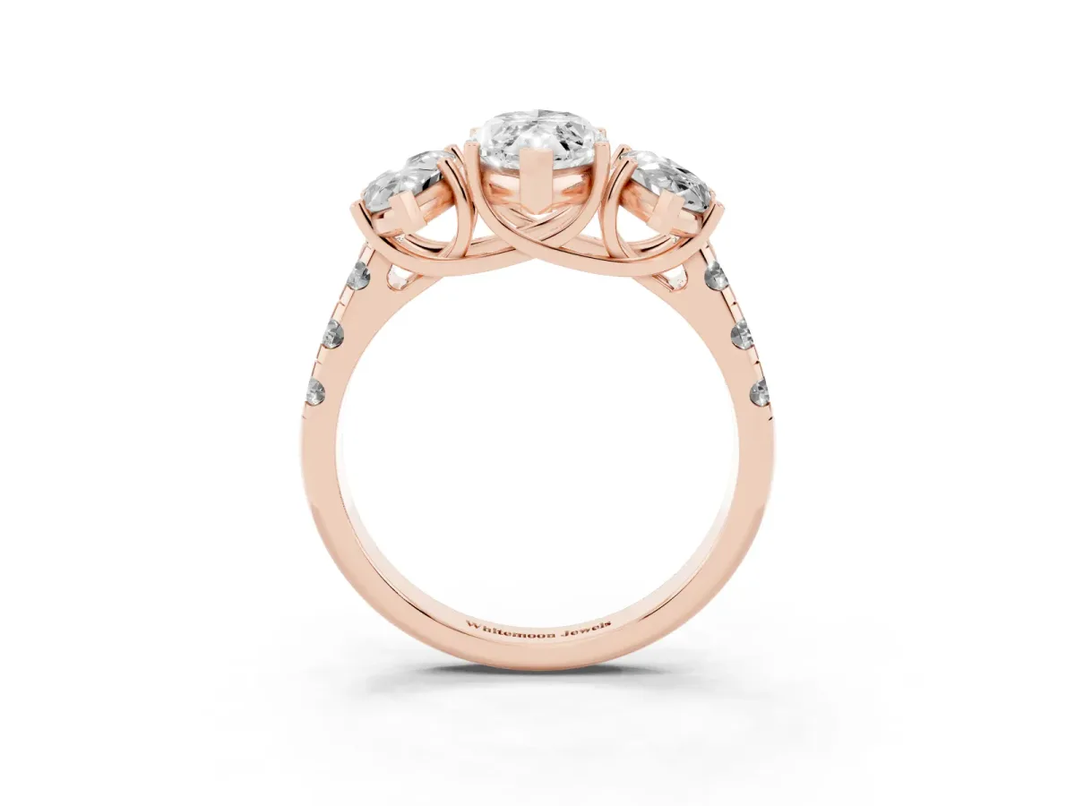 Three-Stone Marquise Cut Diamond Pavé Band with Prong Setting Rose gold
