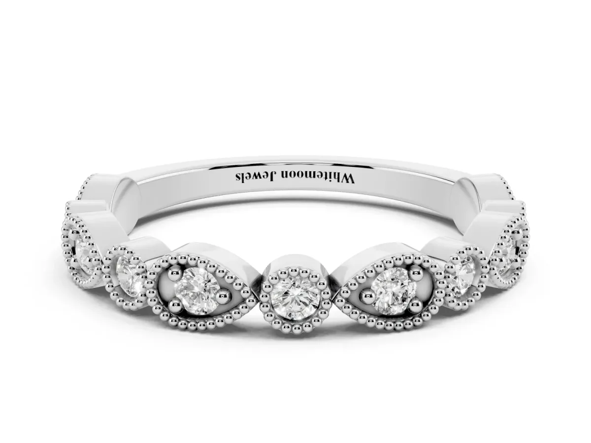 Milgrain Bezel Set Pear and Round Diamond Eternity Band Platinum