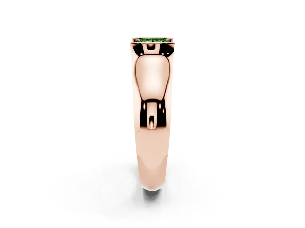 Fancy Green Princess Cut Solitaire Bezel Set Diamond Ring with Wide Band Rose gold