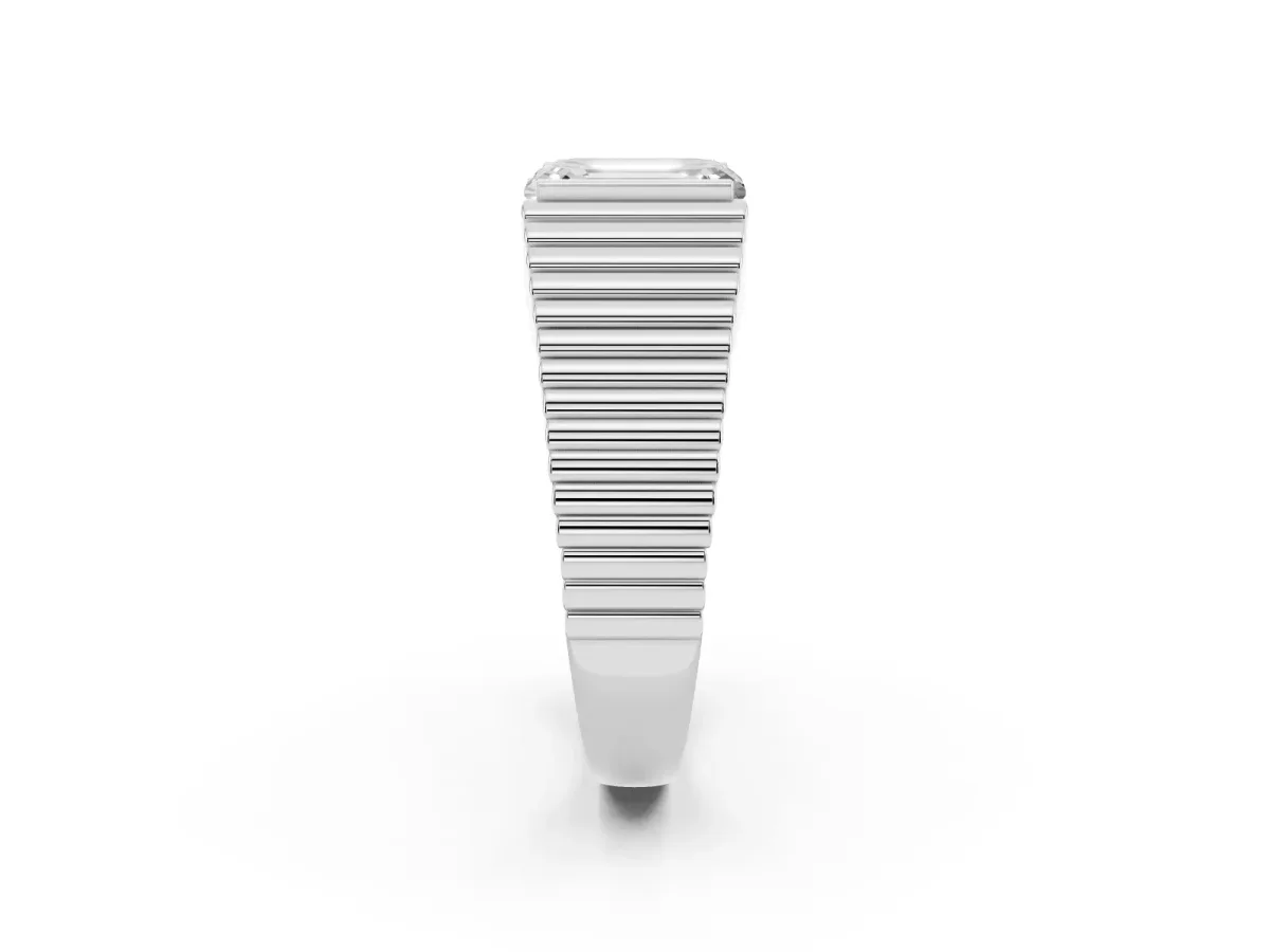 Emerald Cut Diamond Fluted Mens Ring Platinum