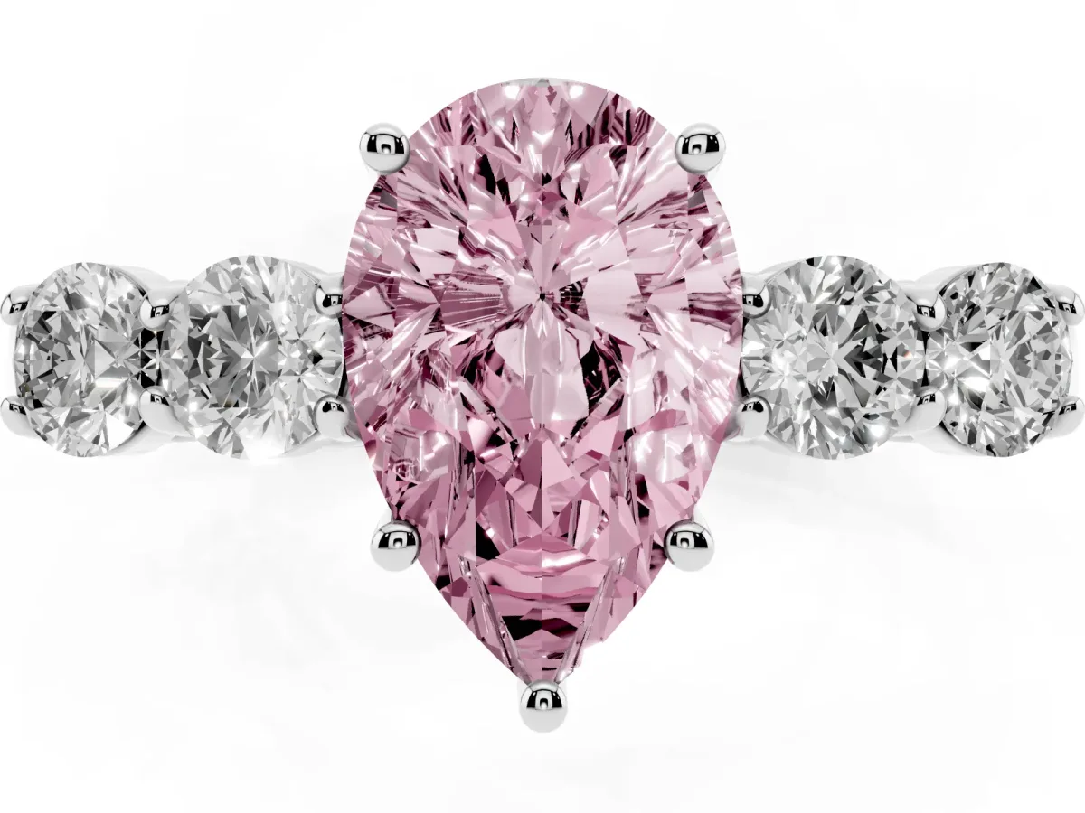Fancy Pink Pear Cut Cut Diamond Five-Stone Prong Set White Gold Ring Silver