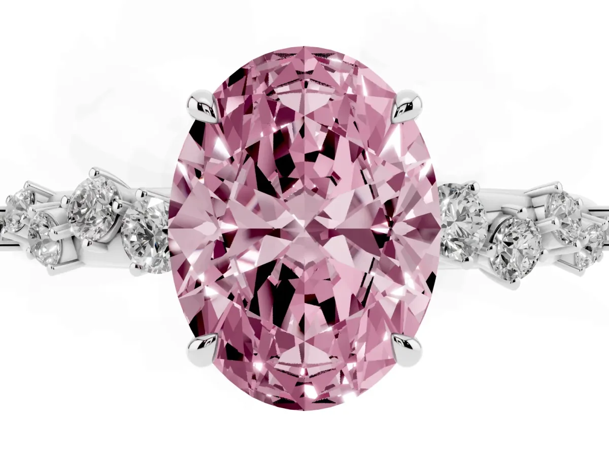 Fancy Pink Oval Cut Diamond Cluster Prong-Set Solitaire Ring Platinum