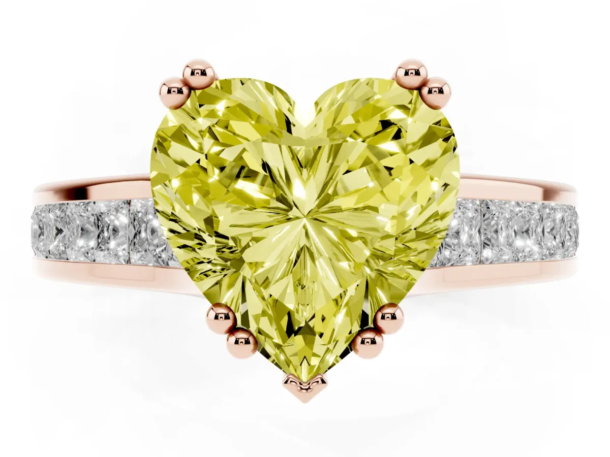 Fancy Yellow Heart Cut Cut Channel Set Solitaire Engagement Ring with Prong Setting Rose gold