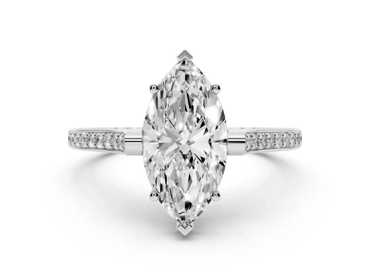 Marquise Cut Solitaire Diamond Ring with Channel Set Band and Bezel Prong Setting Platinum