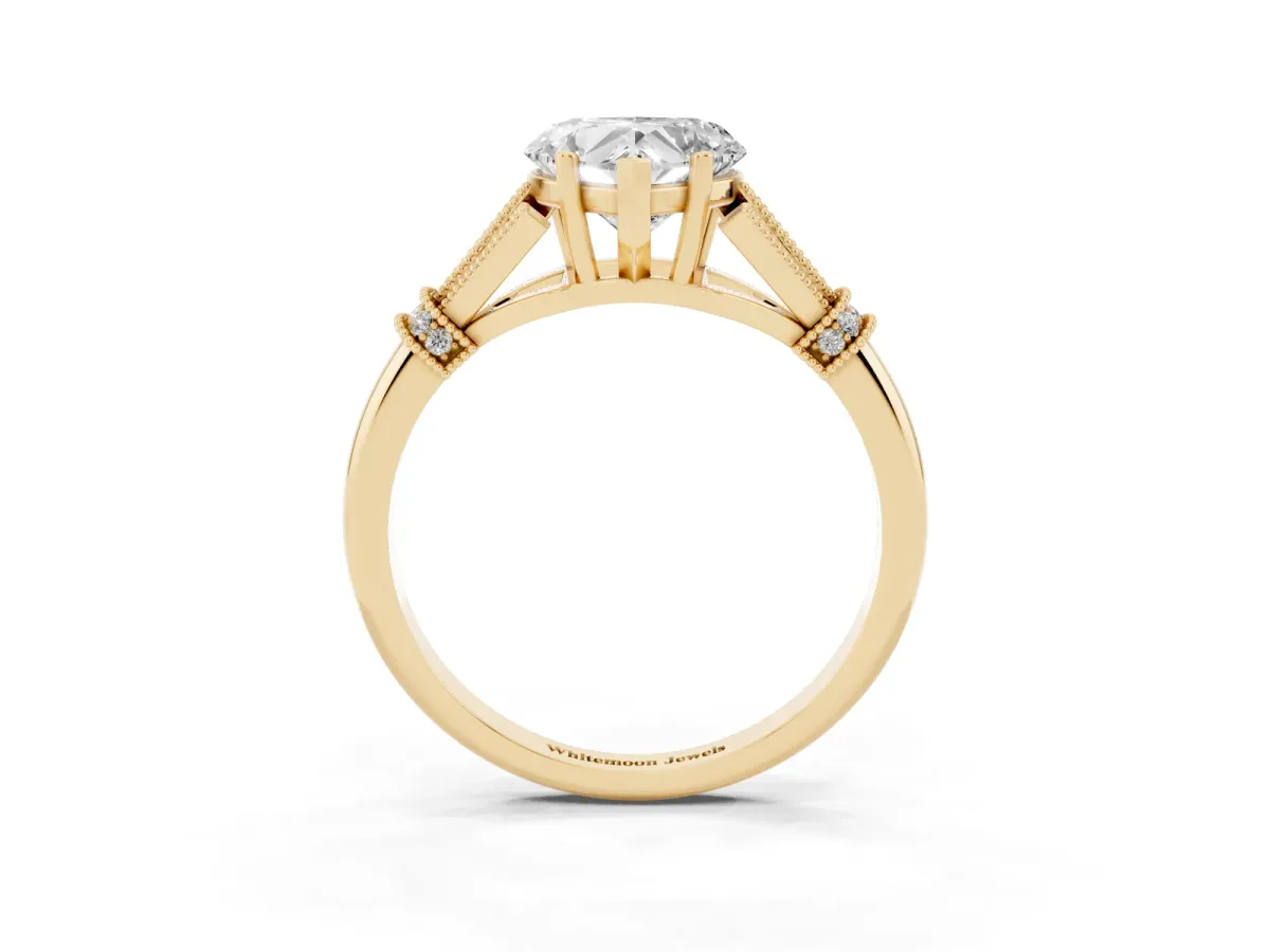 Heart Cut Diamond Solitaire Ring with Floral Filigree and Pave Accents Yellow gold