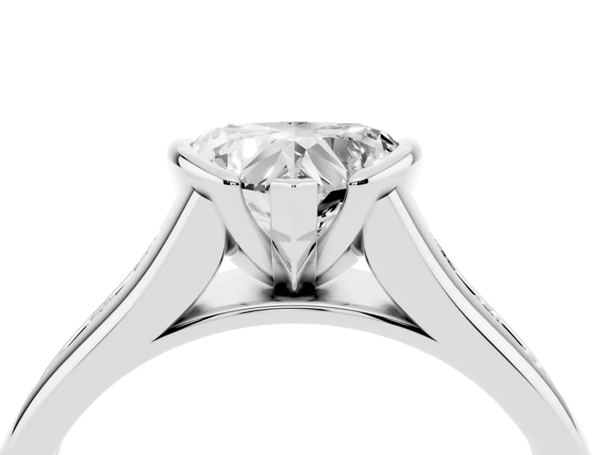 Heart Cut Solitaire Bezel-Set Diamond Ring with Channel-Set Band Platinum