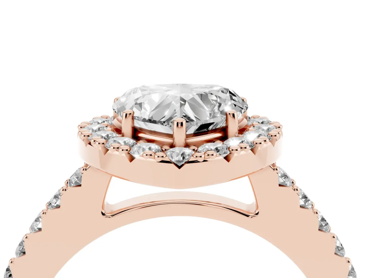 Heart Cut Halo Diamond Pavé Solitaire Ring Rose gold