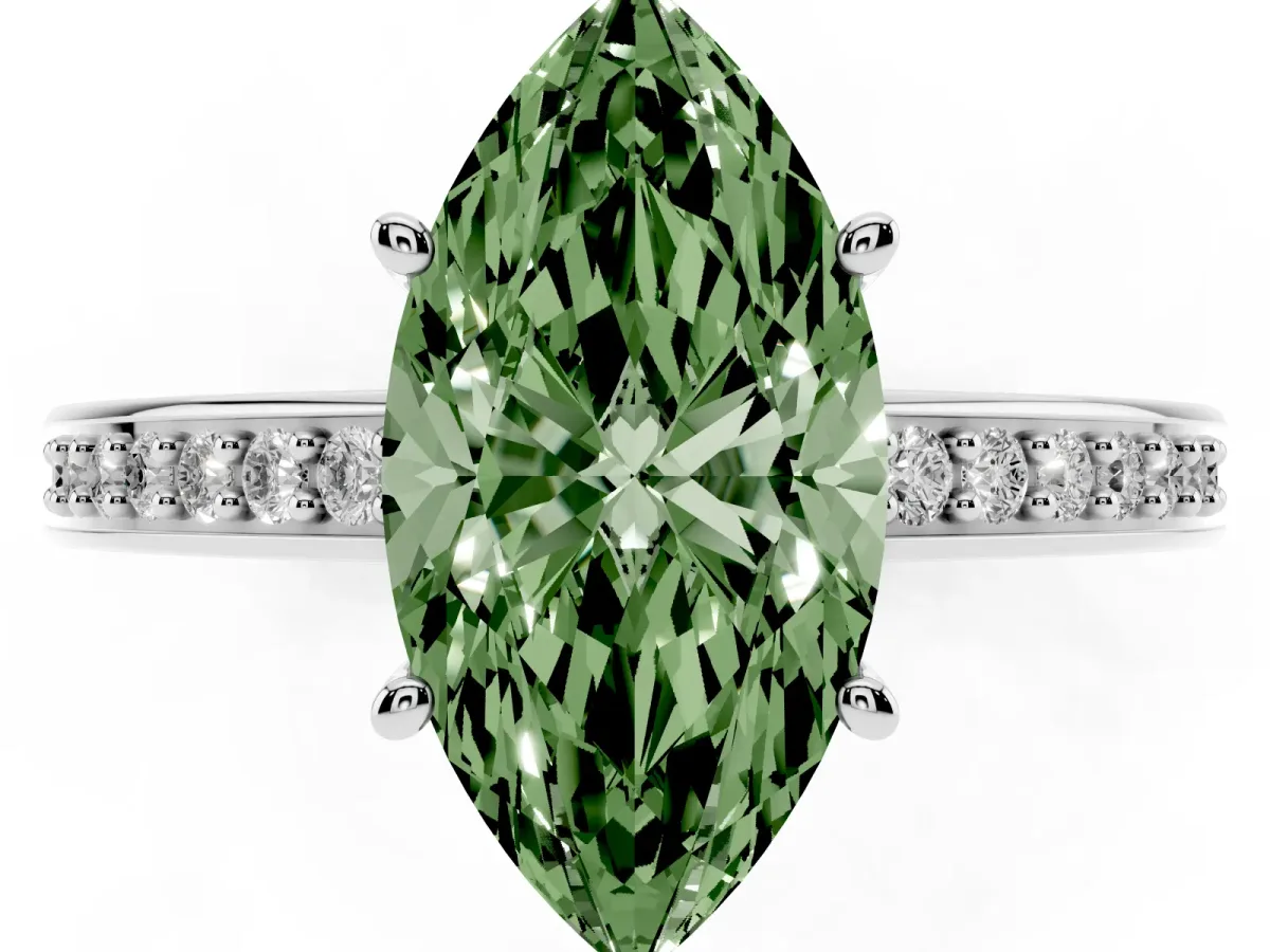 Fancy Green Marquise Cut Solitaire Pavé Band Prong Setting Ring Platinum