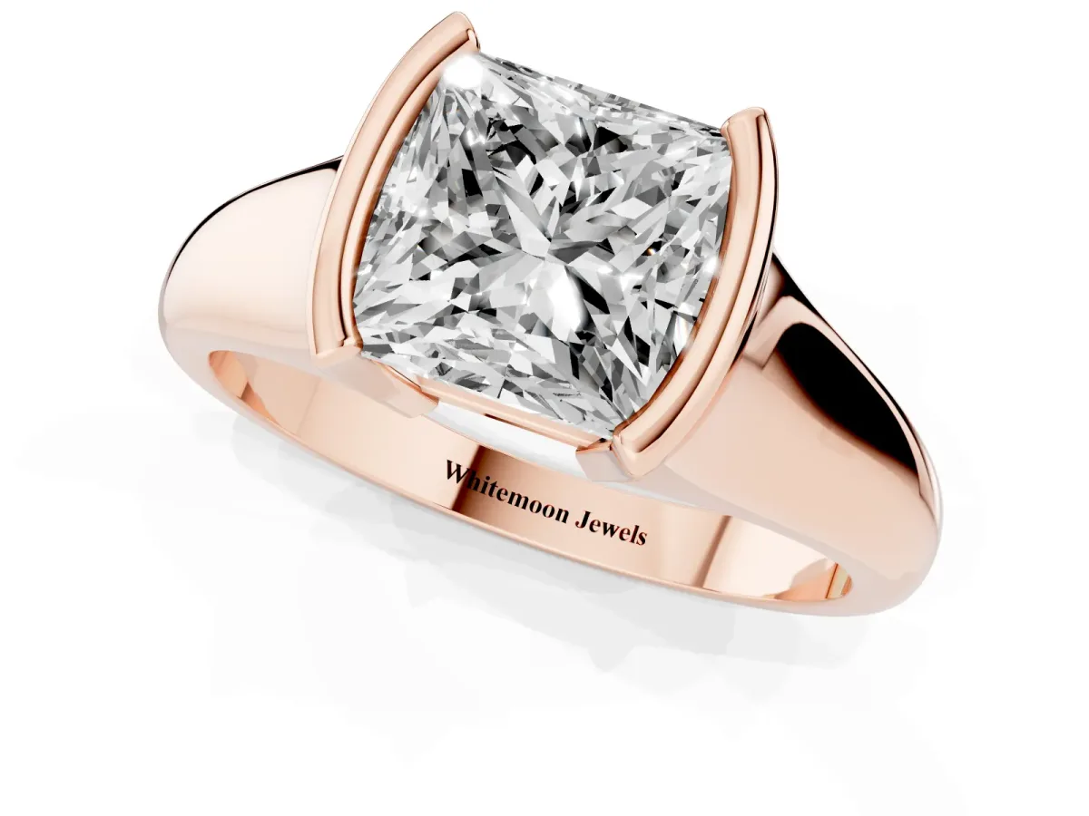 Princess Cut Solitaire Tension Set Diamond Ring with Split Shank Band Rose gold