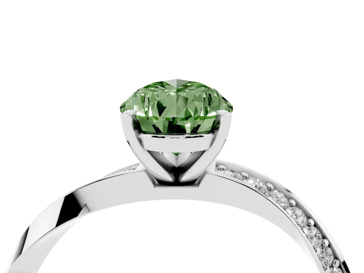 Fancy Green Pear Cut Diamond Engagement Ring with Side Stone Accents and Four-Prong Setting Platinum