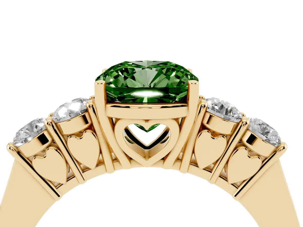 Fancy Green Cushion Cut Cut Diamond Five-Stone Prong Set White Gold Ring Yellow gold