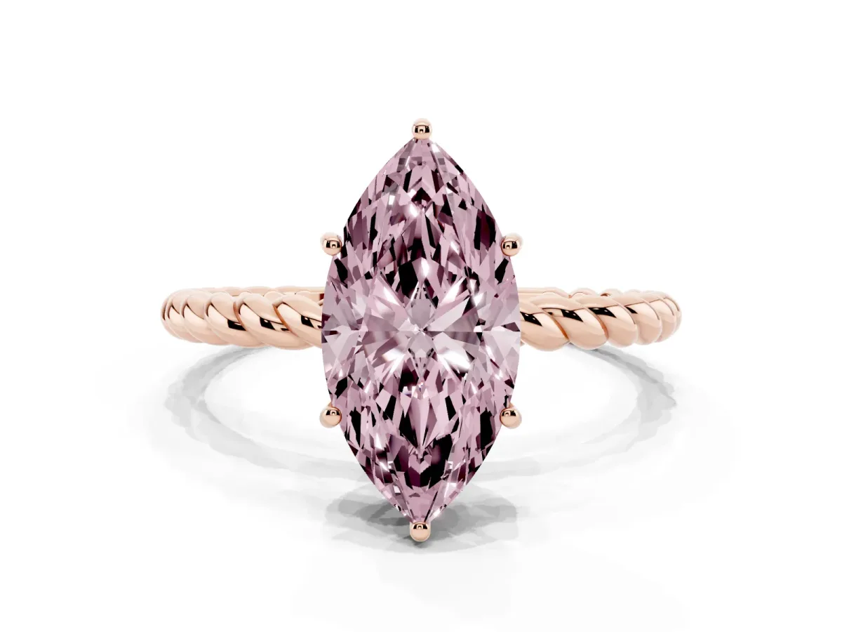 Fancy Pink Marquise Cut Solitaire Twist Band Ring with Four-Prong Setting Rose gold