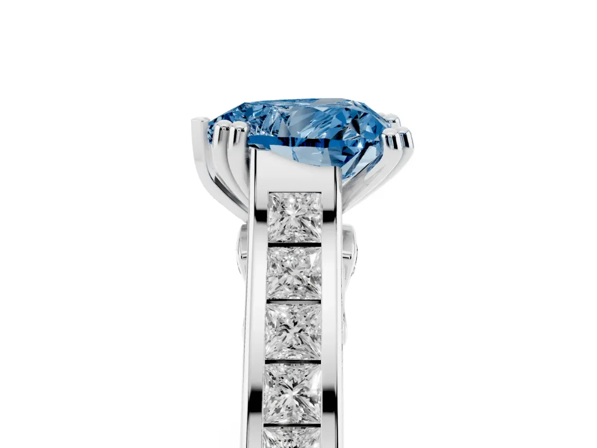 Fancy Blue Heart Cut Cut Channel Set Solitaire Engagement Ring with Prong Setting Platinum