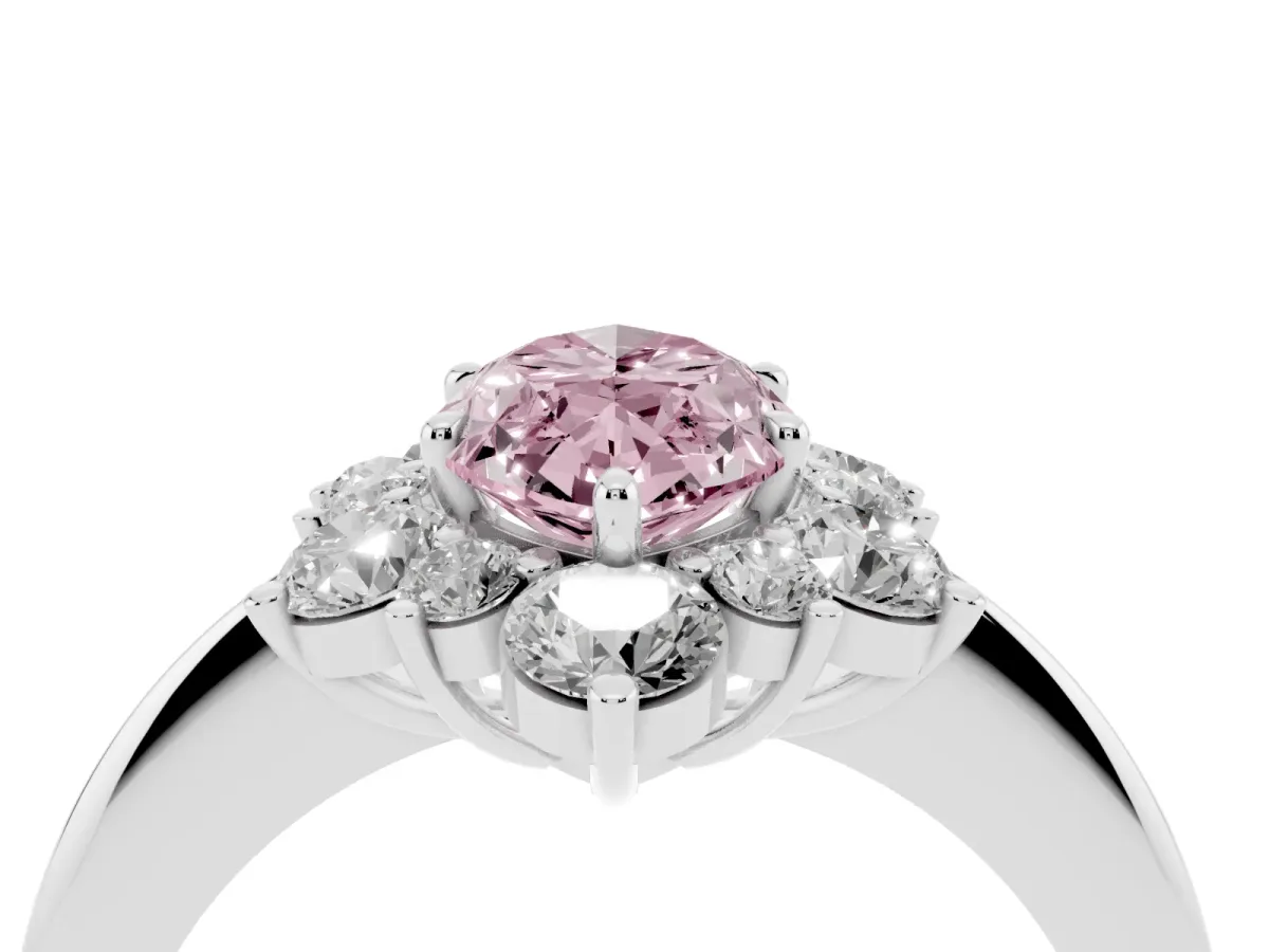 Fancy Pink Marquise Cut Diamond Cluster Halo Ring with Solitaire Band and Four-Prong Setting Silver