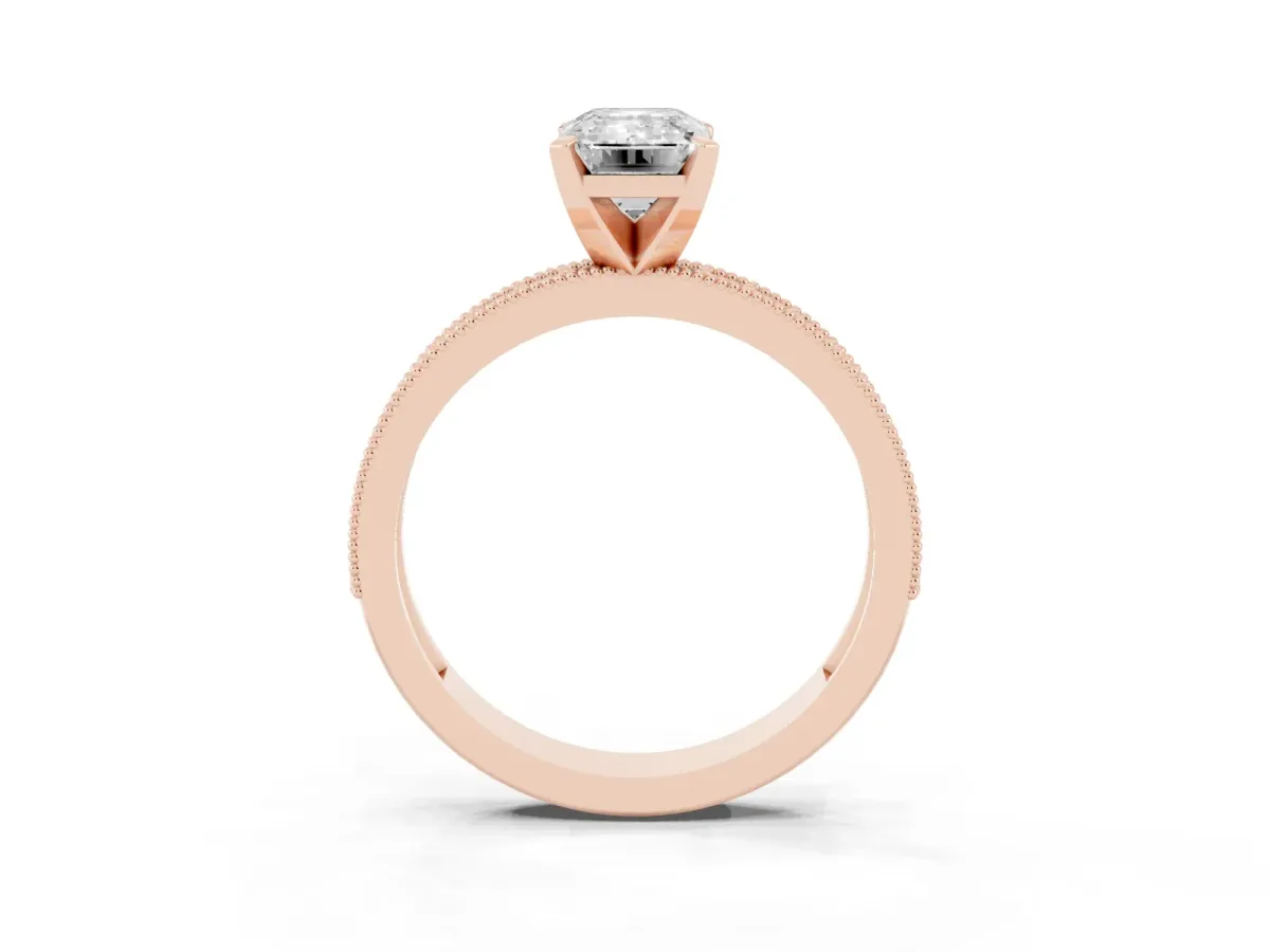 Emerald Cut Diamond Milgrain Pavé Engagement Ring with Four-Prong Setting Rose gold