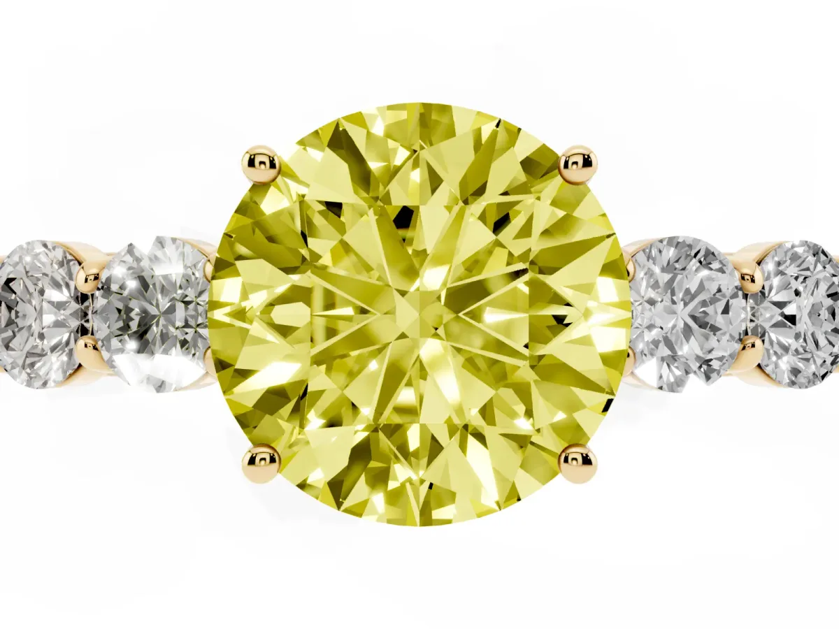 Fancy Yellow Round Cut Cut Diamond Five-Stone Prong Set White Gold Ring Yellow gold
