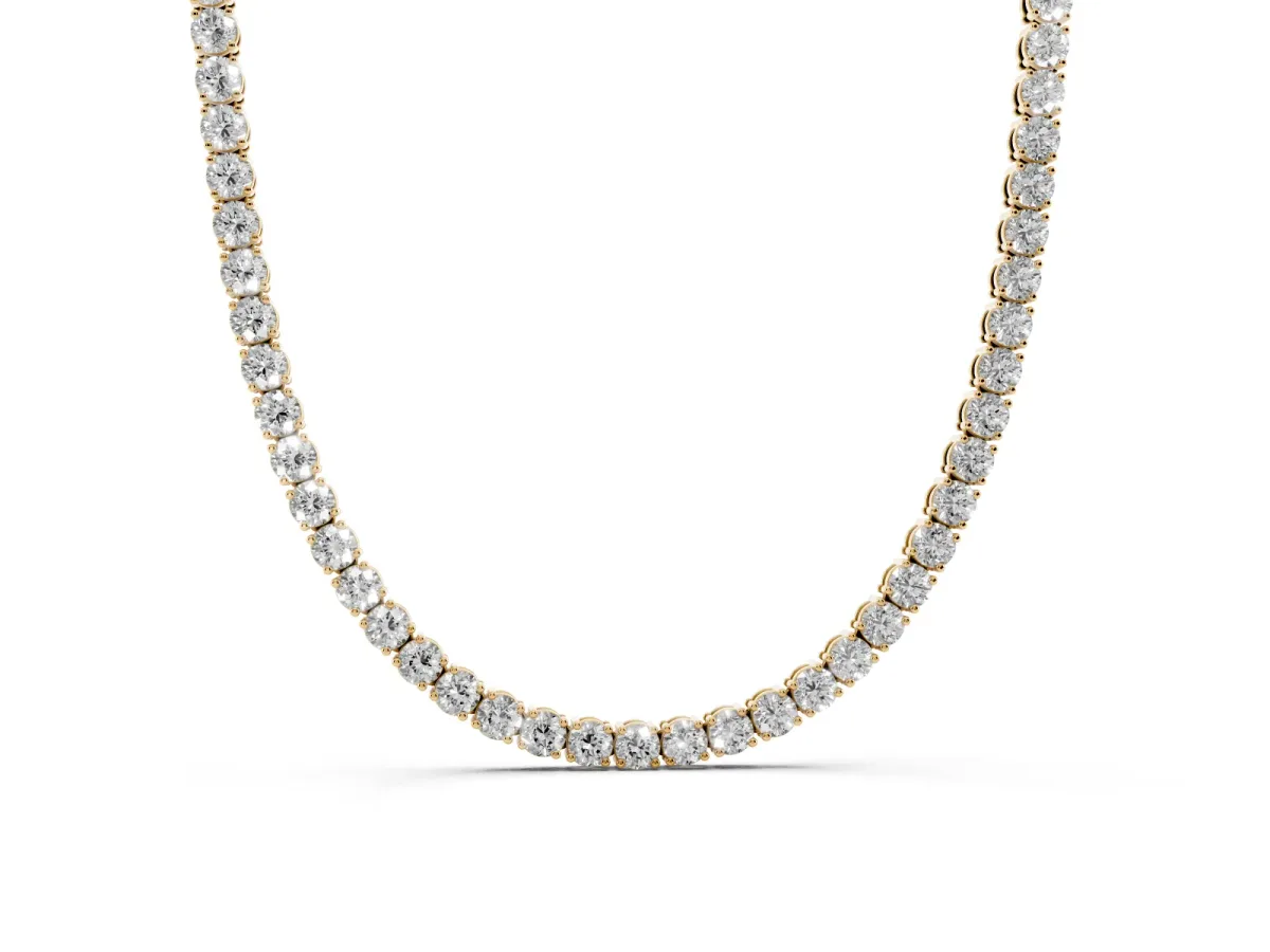 Round Diamond Tennis Necklace with Four-Prong Setting Yellow gold