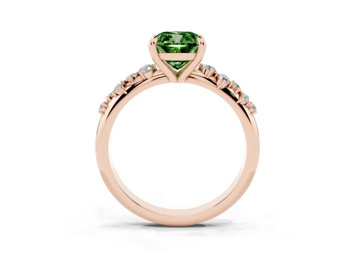 Fancy Green Cushion Cut Cut Diamond Vine Band with Four-Prong Setting Rose gold