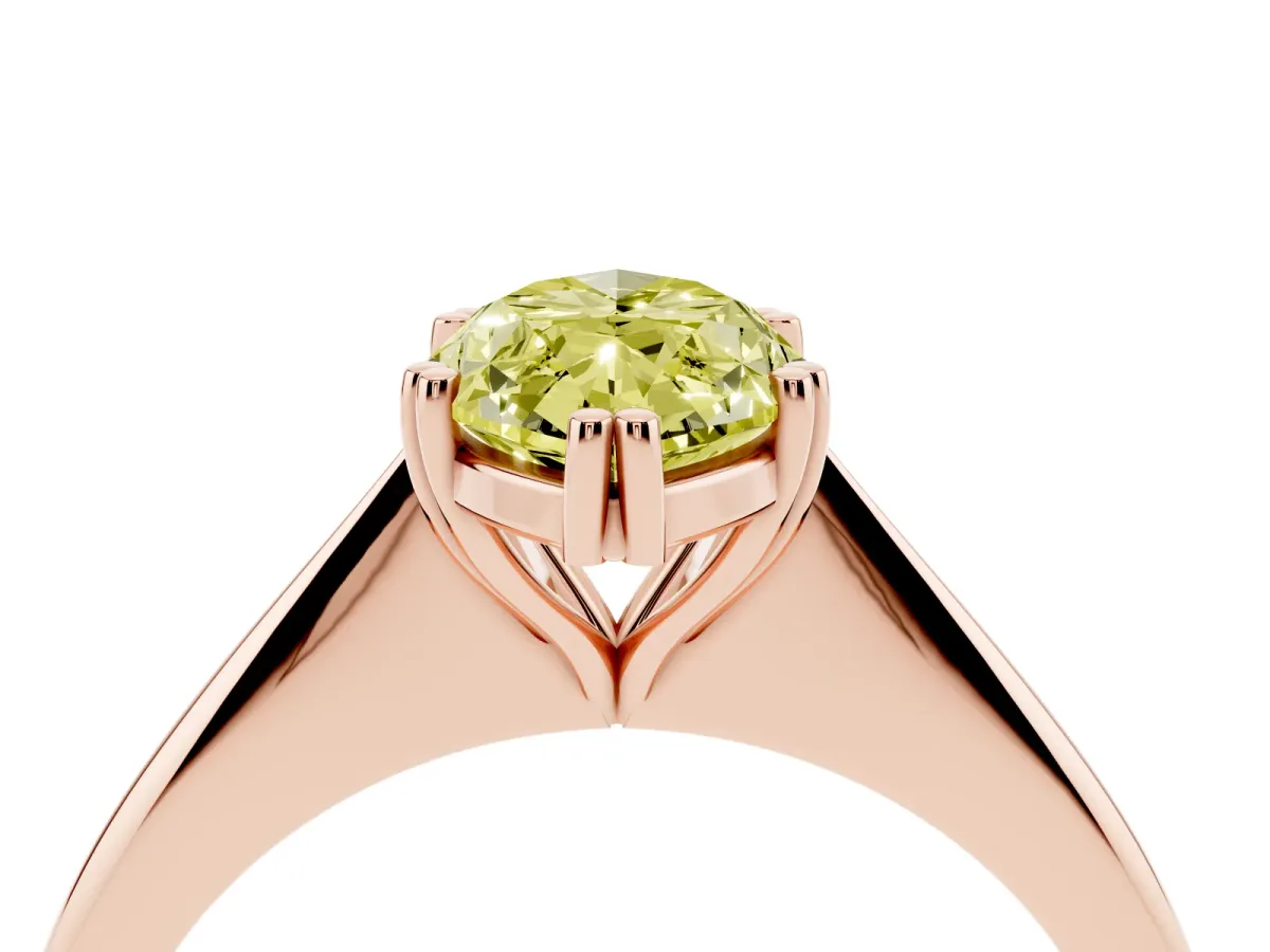 Fancy Yellow Marquise Cut Solitaire Diamond Ring with Six-Prong Setting and Classic Band Rose gold