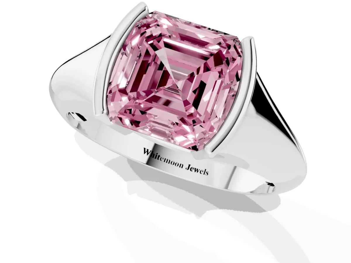 Fancy Pink Asscher Cut Solitaire Tension Set Diamond Ring Platinum