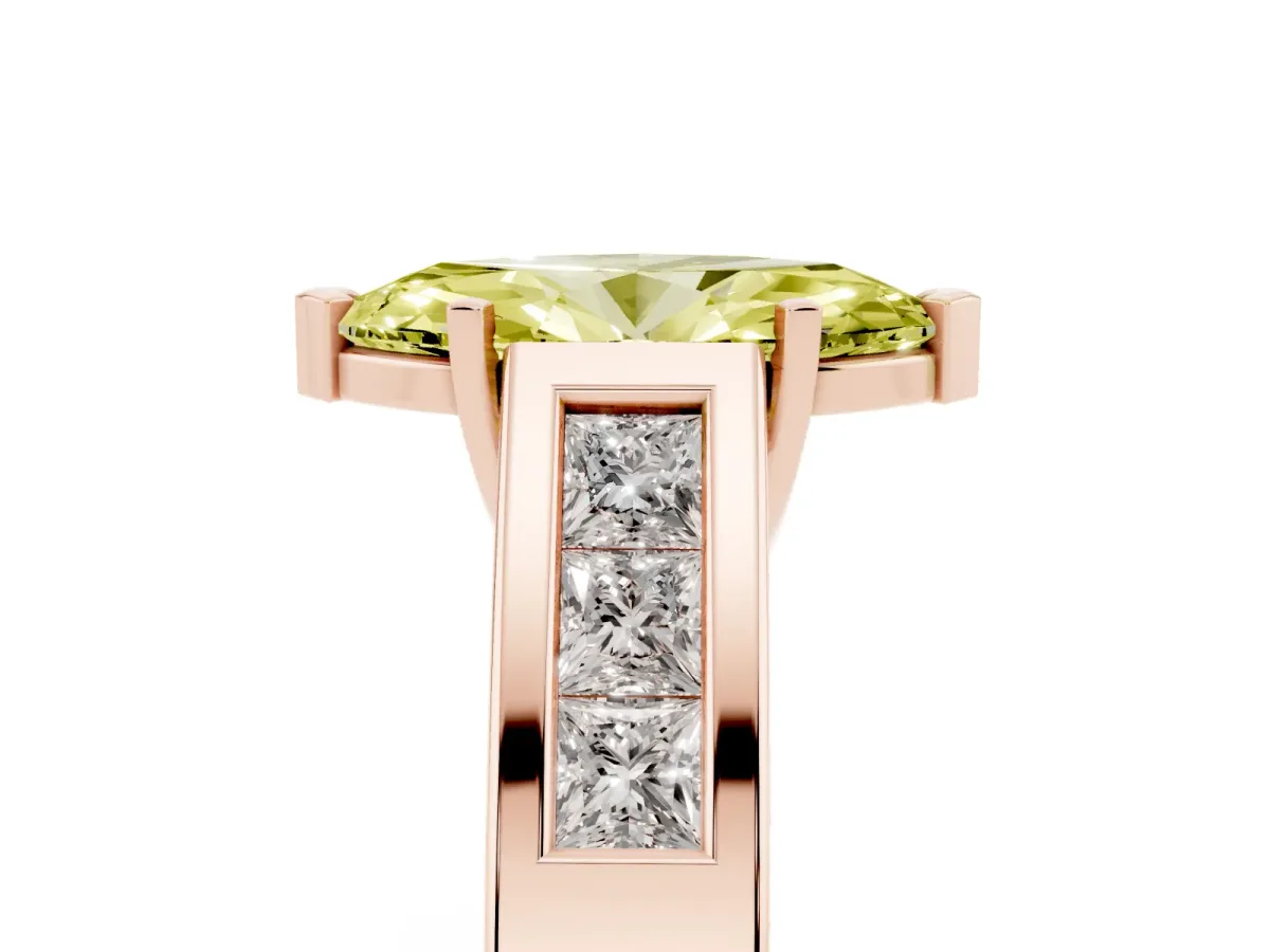 Fancy Yellow Marquise Cut Cut Channel Set Solitaire Ring with Four-Prong Setting Rose gold