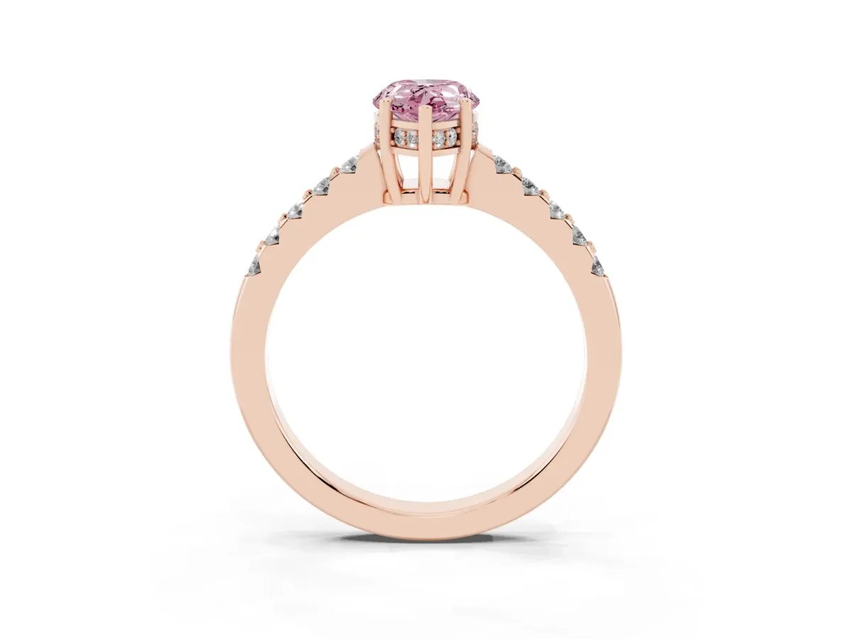 Fancy Pink Pear Cut Solitaire Diamond Engagement Ring with Pavé Band and Six-Prong Setting Rose gold
