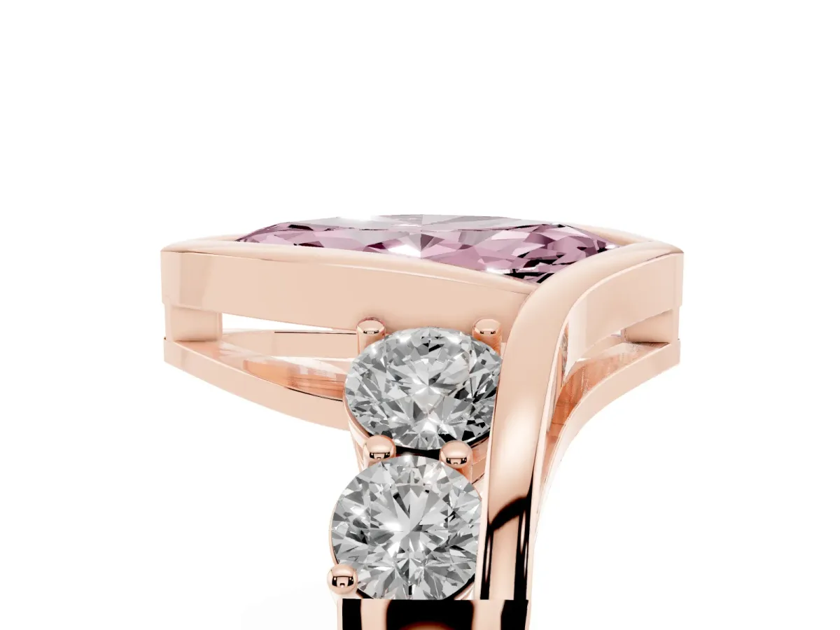 Fancy Pink Bezel Set Marquise Cut Diamond Bypass Ring with Round Accents Rose gold