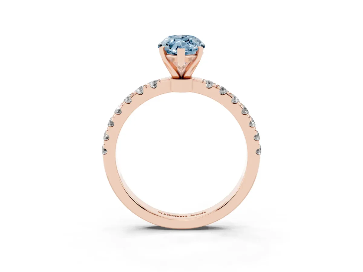 Fancy Blue Marquise Cut Diamond Solitaire Ring with Pavé Accents and Four-Prong Setting Rose gold