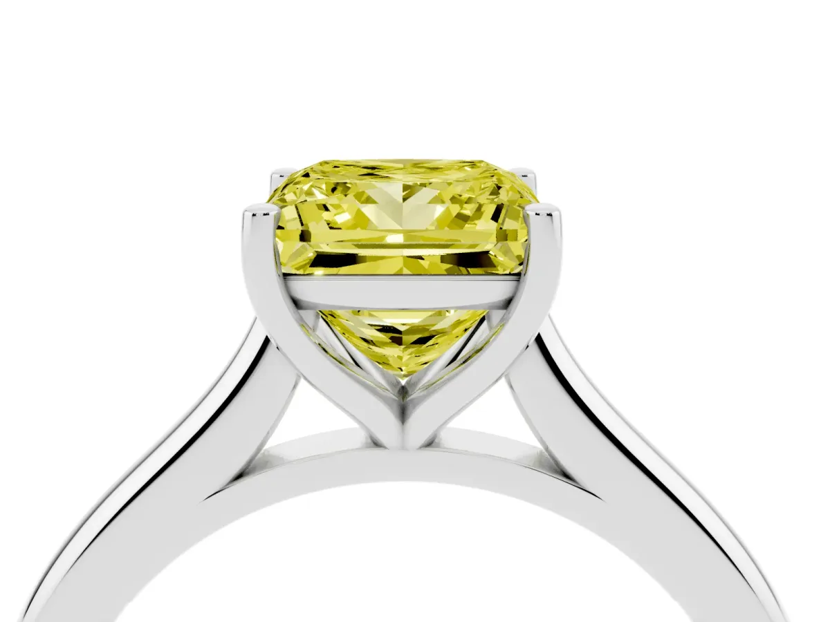 Fancy Yellow Princess Cut Cut Solitaire Ring with Cathedral Band and Four-Prong Setting Silver