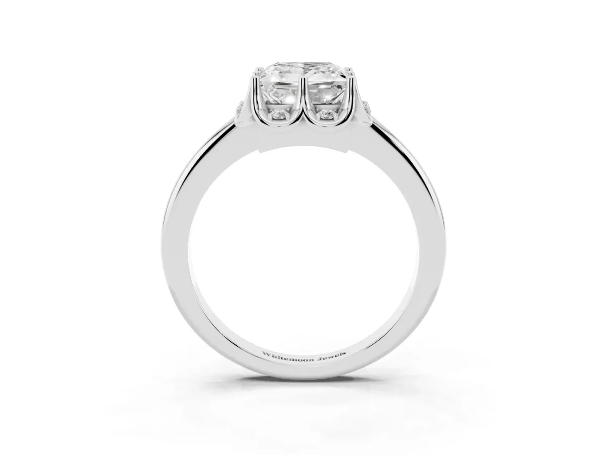 Princess Cut Halo Diamond Ring with Round Cluster Setting, Solitaire Band, and Four-Prong Setting White gold