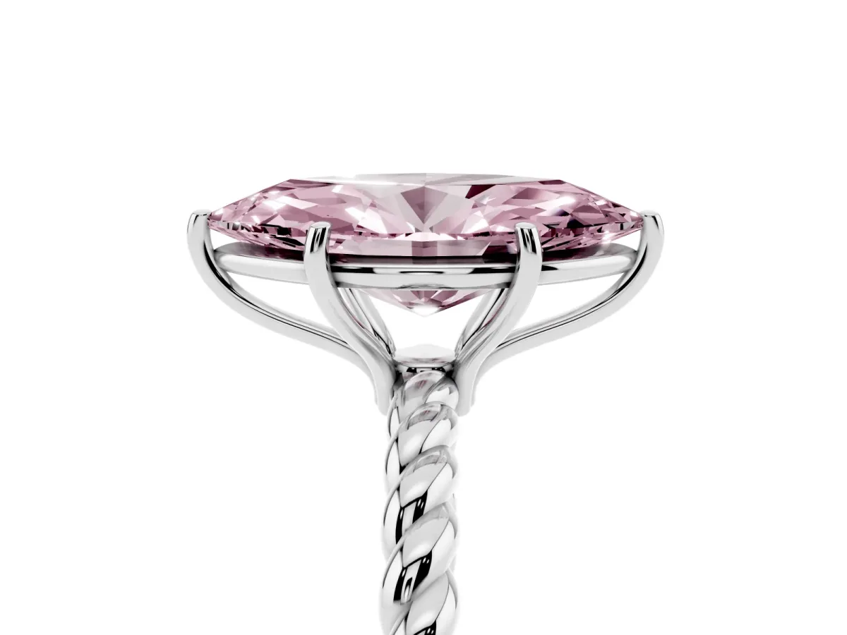 Fancy Pink Marquise Cut Solitaire Twisted Band 4-Prong Ring Silver