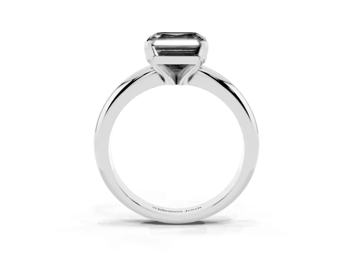 Fancy Black Asscher Cut Diamond Solitaire Engagement Ring with Round Band and Four-Prong Setting Platinum