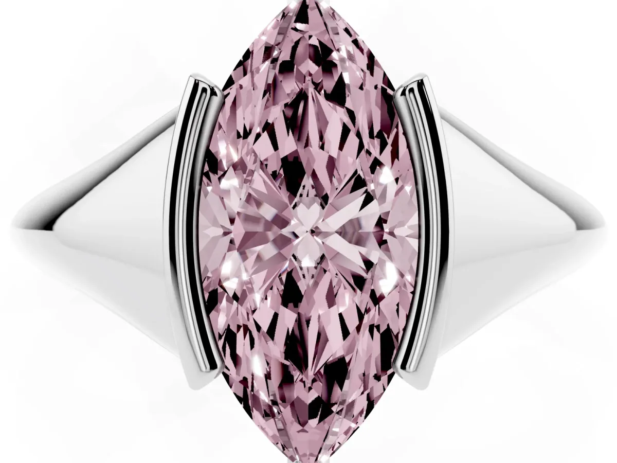 Fancy Pink Marquise Cut Solitaire Tension Set Diamond Ring Silver