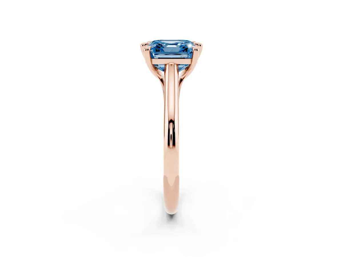 Fancy Blue Asscher Cut Solitaire Engagement Ring with Six-Prong Setting and Classic Band Rose gold