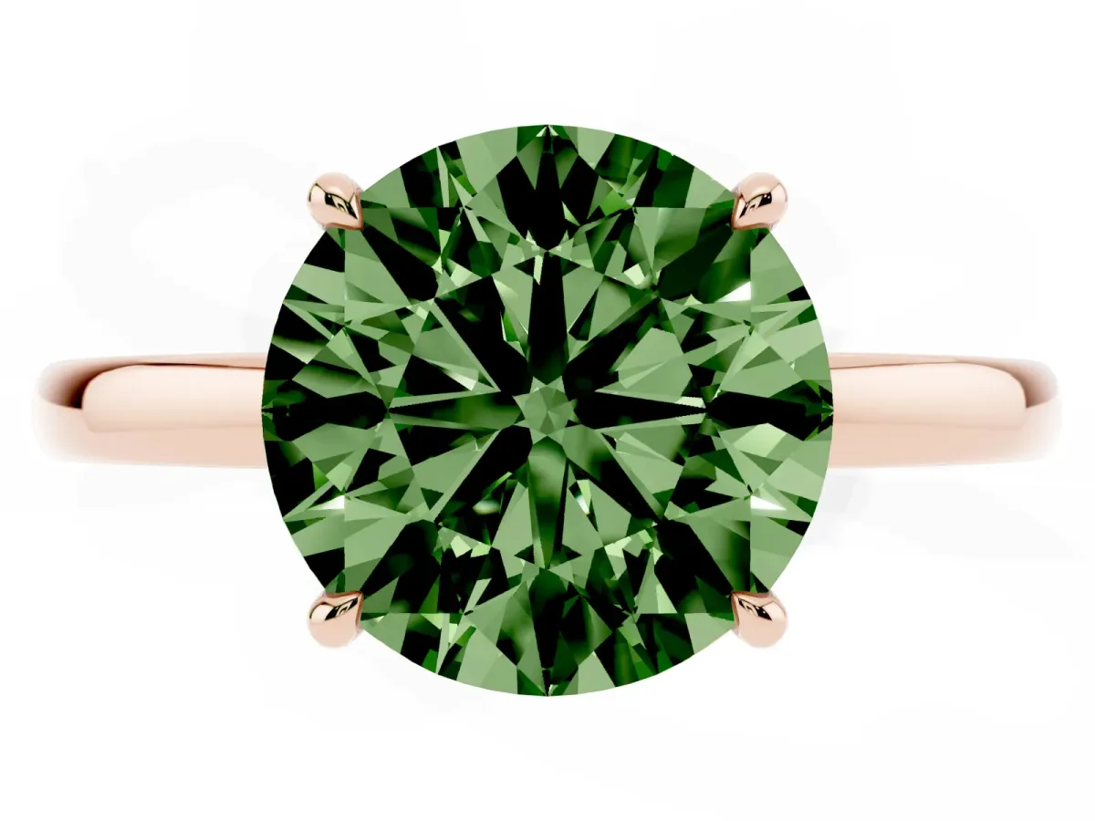 Fancy Green Round Cut Solitaire Engagement Ring with Cathedral Band and Four-Prong Setting Rose gold