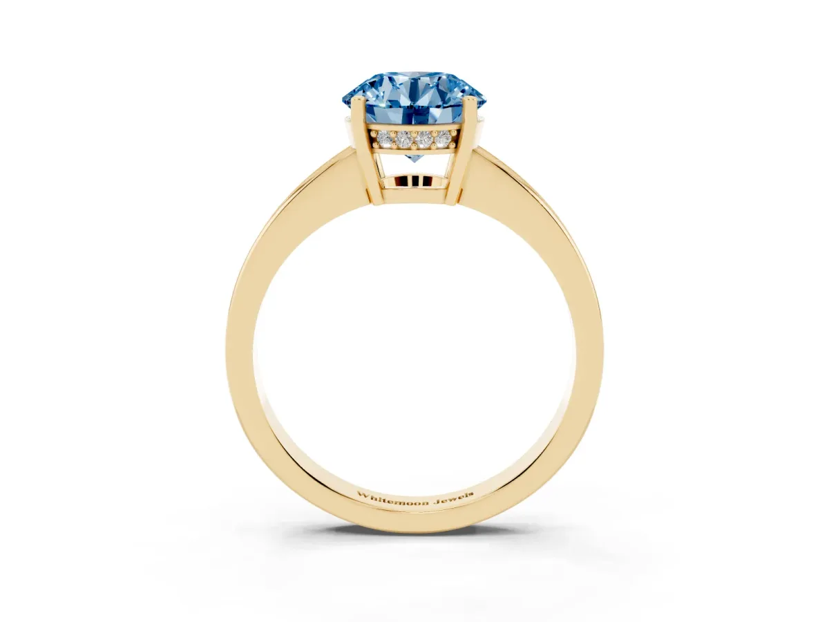Fancy Blue Round Cut Solitaire Pavé Band Prong Setting Ring Yellow gold